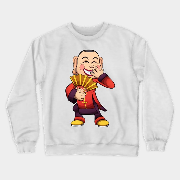 Man With Chinese Smiling Mask Crewneck Sweatshirt by TheMaskedTooner